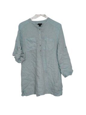 Mikka 100% Linen Popover Womens Size XL Blue Beach Coastal Lightweight Tunic